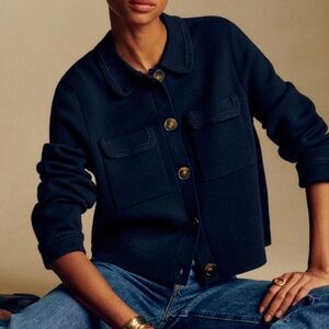 Sezane Betty Navy Button-Up Cardigan